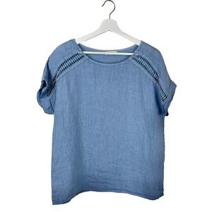 Bellaunbia 100% Linen Crochet Top Size Small